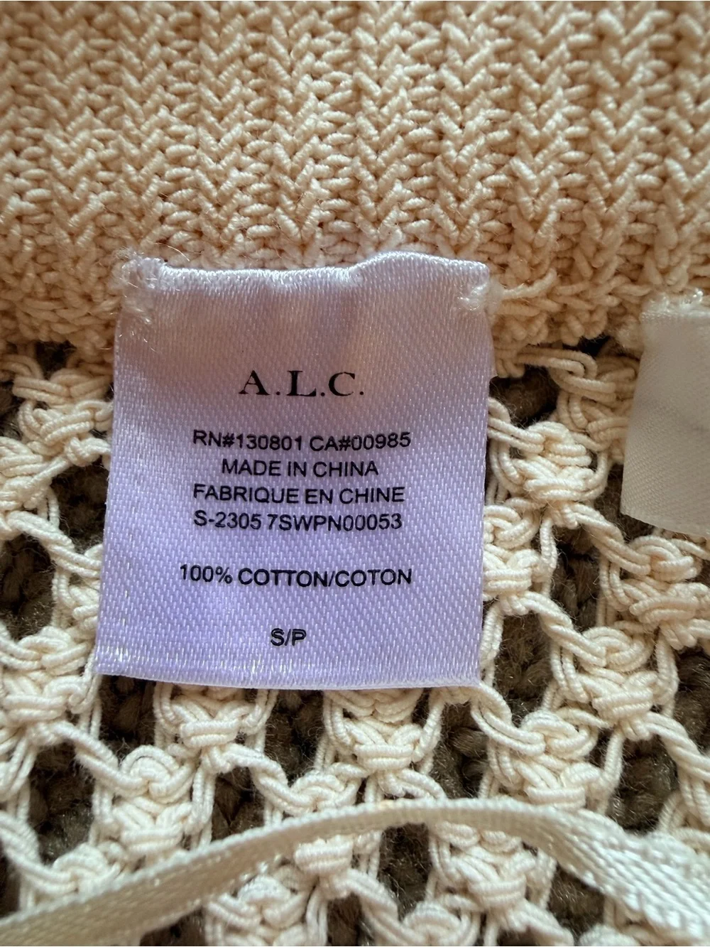 A.L.C. Cream Open-Knit Crochet Flared Pants